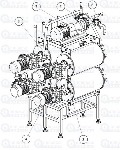 Состав и конструкция барабанного маслообразователя ОМ-4Т-Д (4 цилиндра с обработником) (Я7-ОМ-3Т-М) вид сзади